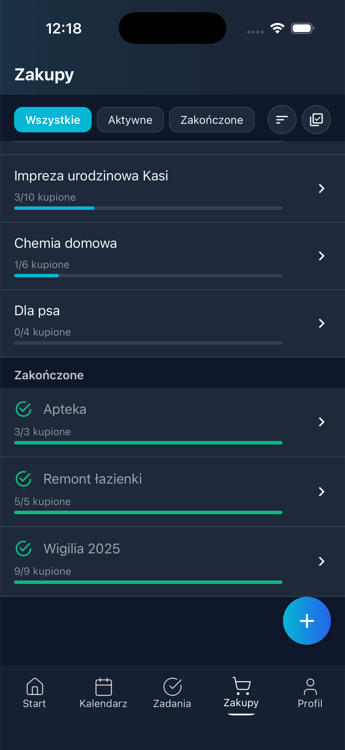 Listy zakupów — tryb ciemny